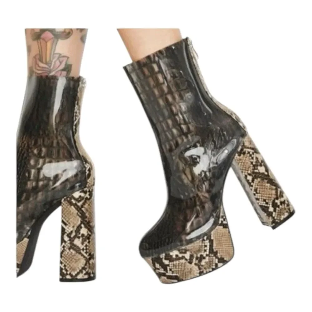 Azalea Wang‎ Dreamer Snake Platform Jelly Boots 7.5 Chunky Combat Block Heel